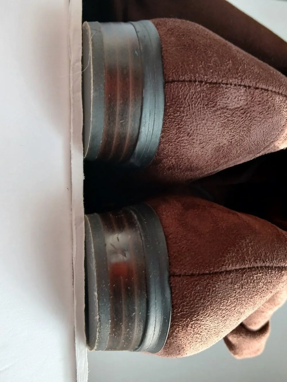 Brown Suede Wide Calf Flat Over the Knee Boot Side Zip TieTop NWOB Sz8.5 WW